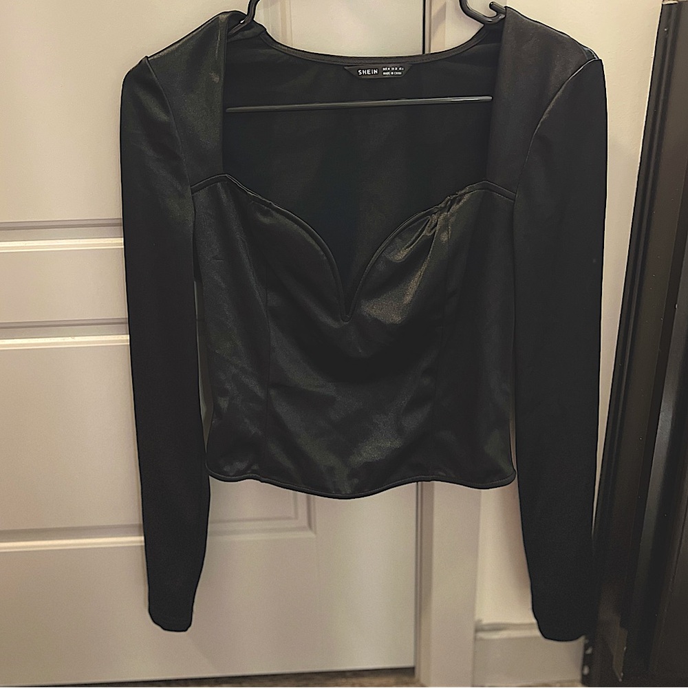 SHEIN Black Top V Cut Silk Size Medium